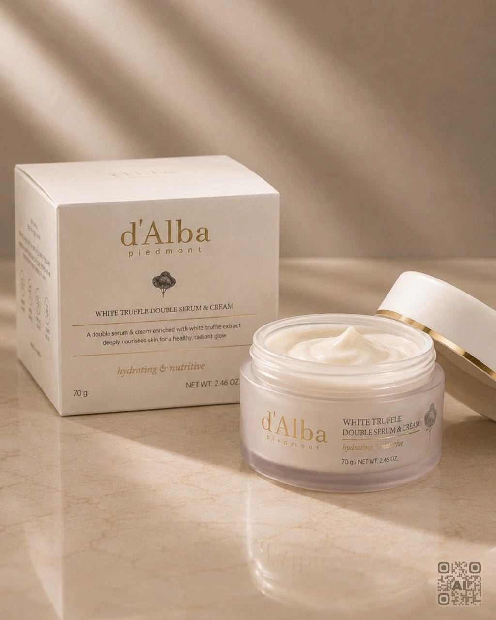 Zdjęcie wygenerowane przy użyciu AI · d'Alba White Truffle Double Serum & Cream