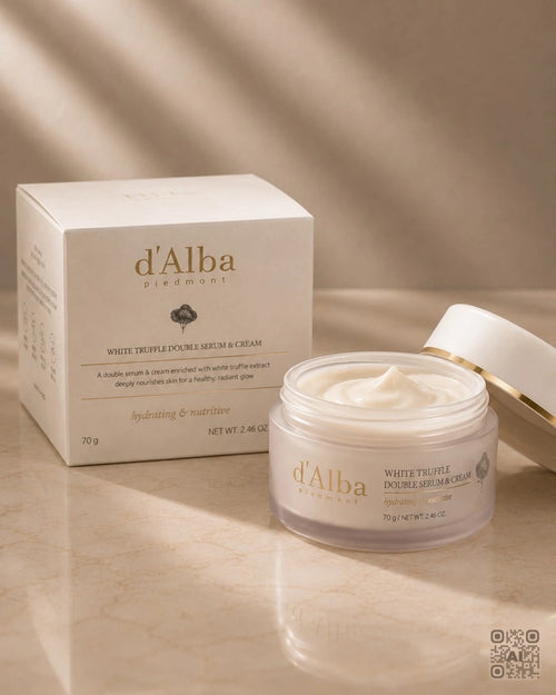 Zdjęcie wygenerowane przy użyciu AI · d'Alba White Truffle Double Serum & Cream