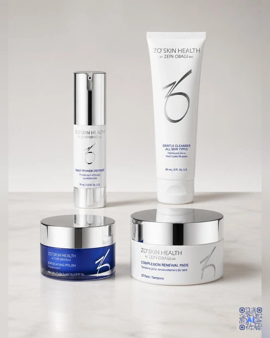 Zdjęcie wygenerowane przy użyciu AI · ZO Skin Health Daily GSR + Skin Barrier Defense Program – zestaw 6 produktów