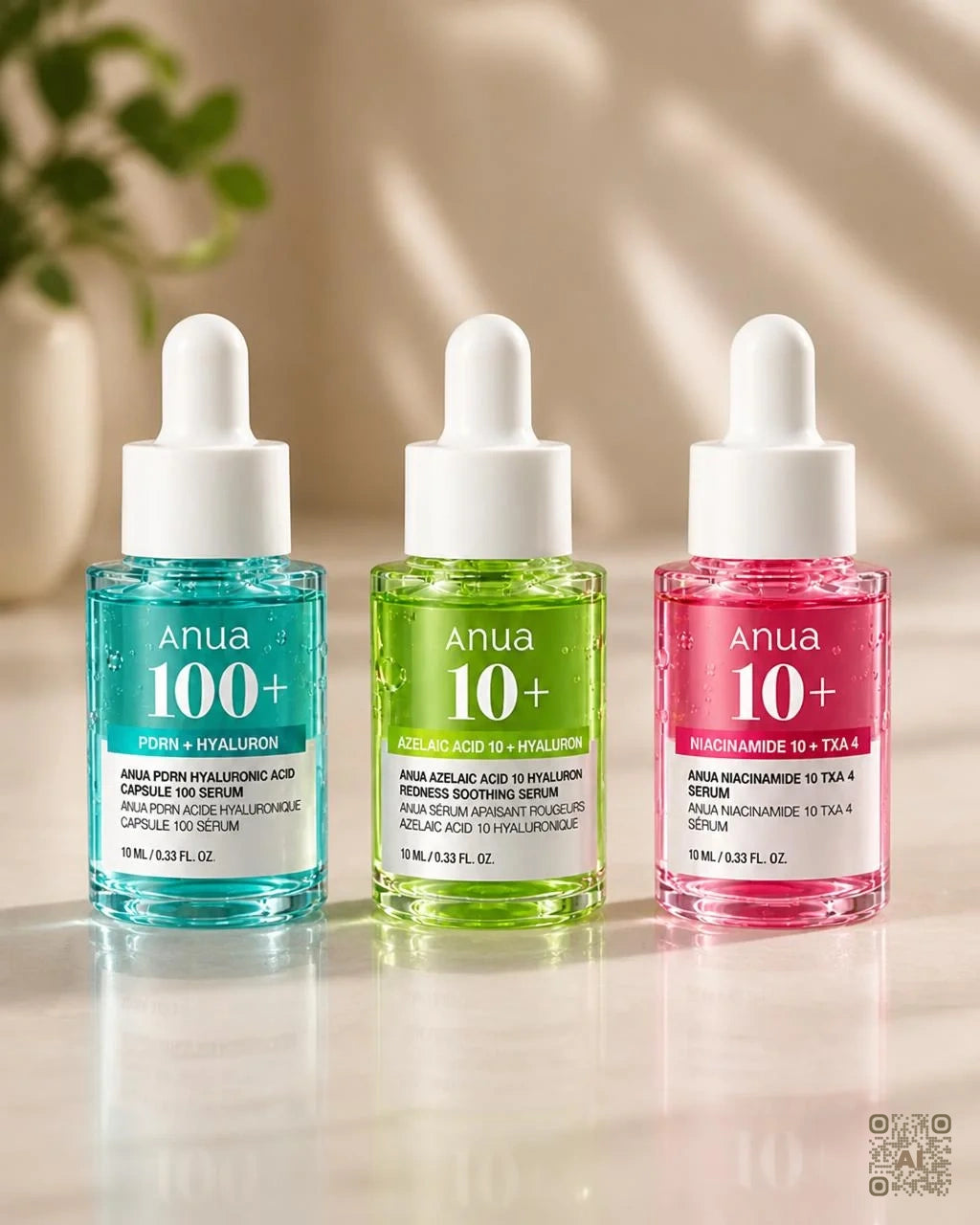 Zdjęcie wygenerowane przy użyciu AI · Anua zestaw 3 serum (2)