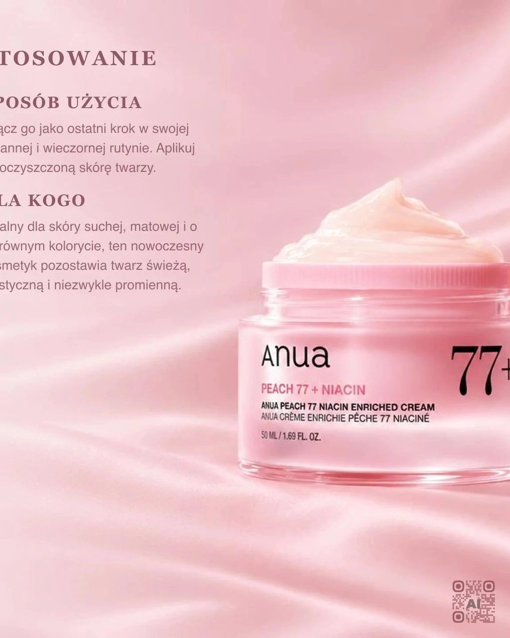 Zdjęcie wygenerowane przy użyciu AI · Anua Peach 77 Niacin Enriched Cream (2)