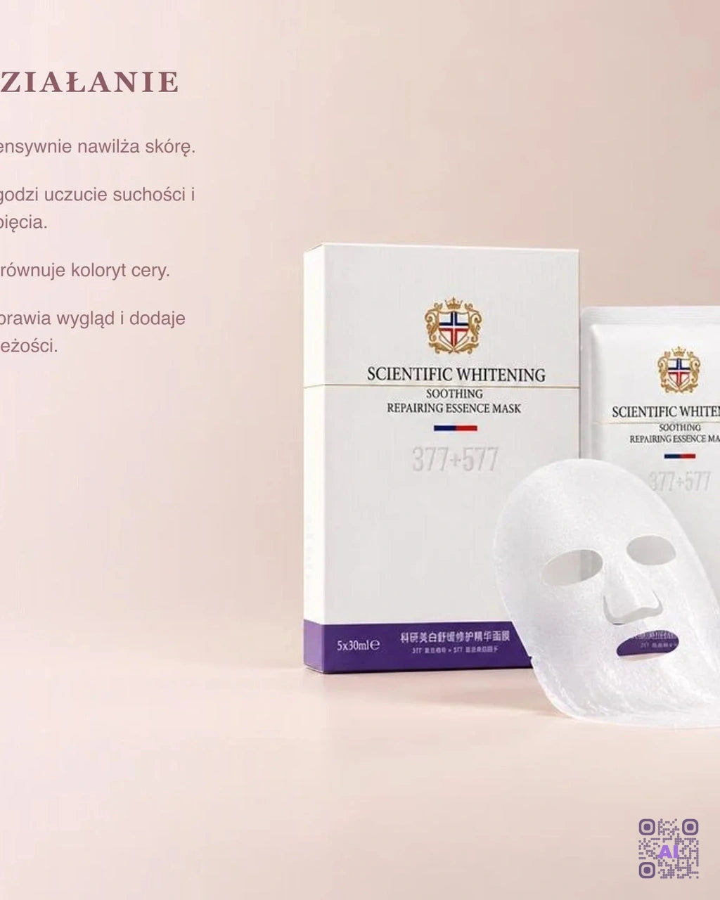 Zdjęcie wygenerowane przy użyciu AI · SCIENTIFIC WHITENING Soothing Repairing Essence Mask 377+577 (4)