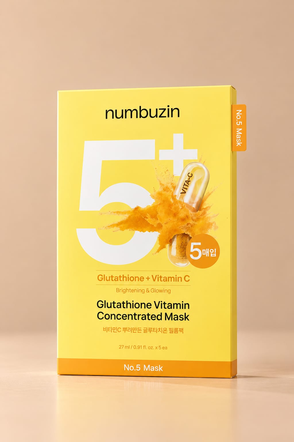 Numbuzin No.5+ Glutathione Vitamin Concentrated Mask – Rozświetlająca Maska do Twarzy z Witaminą C